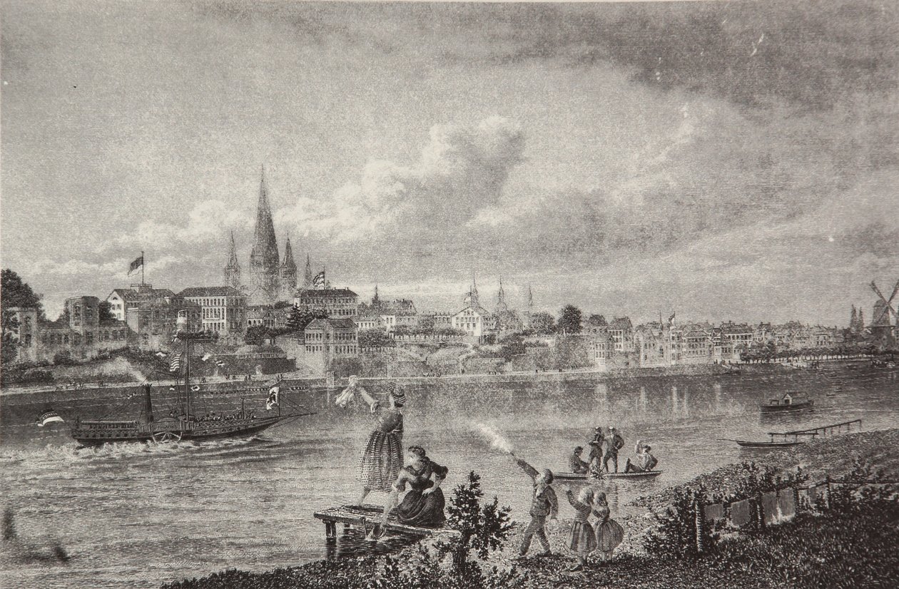 Gravura em aço de um Rheinalbum por Friedrich Foltz de Pierre Joseph Redouté