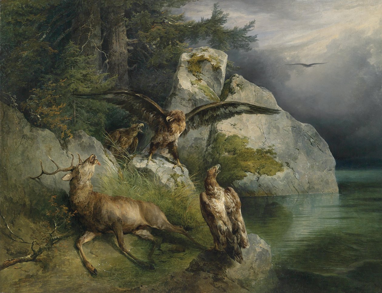 Águia e cervo morrendo de Friedrich Gauermann