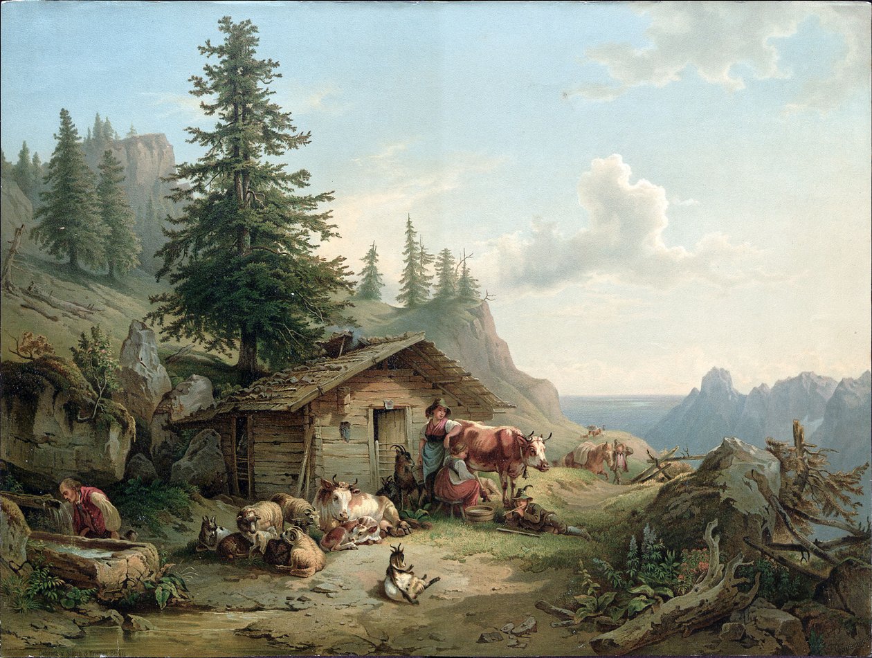 Cabana Alpina no Schafberg de Friedrich Gauermann