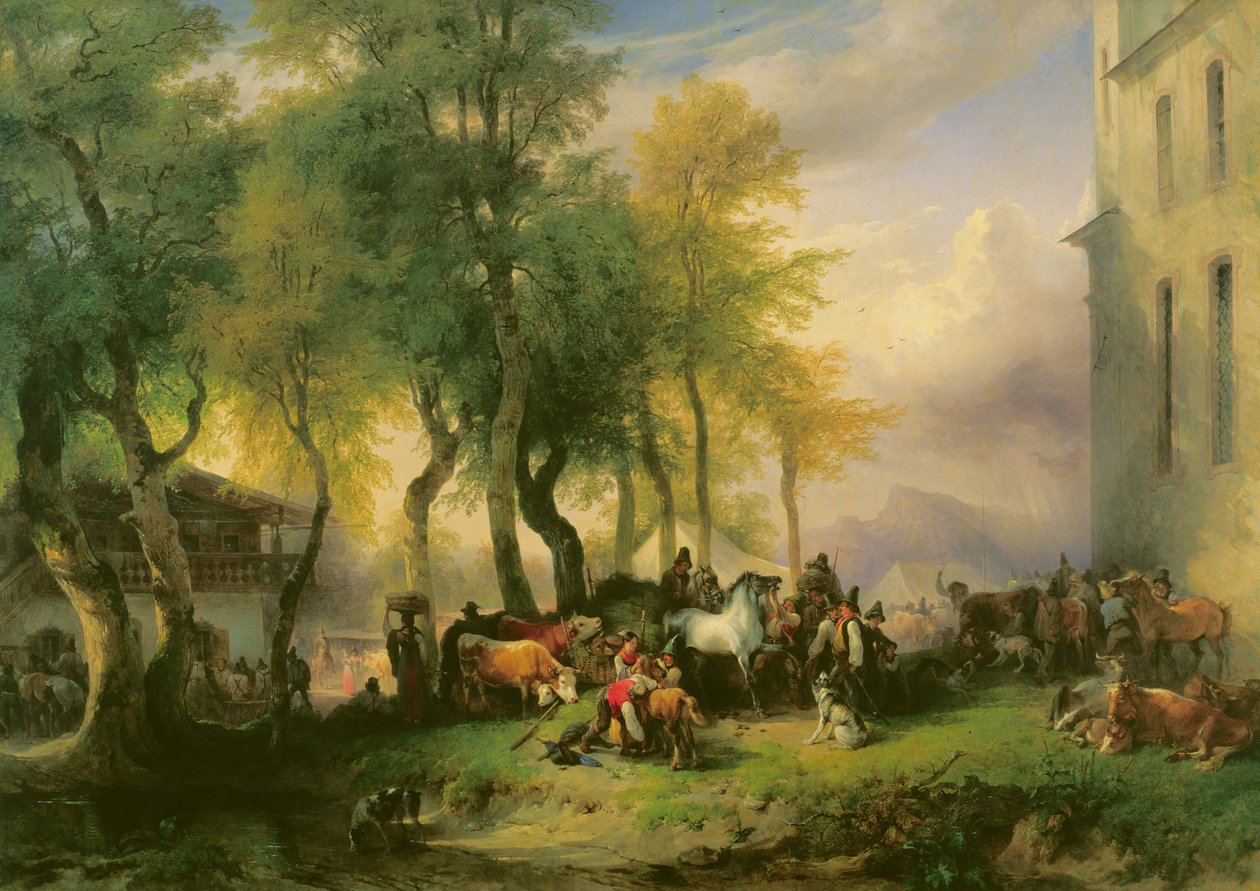 Cattlemarket na planície de Maria, 1837 de Friedrich Gauermann