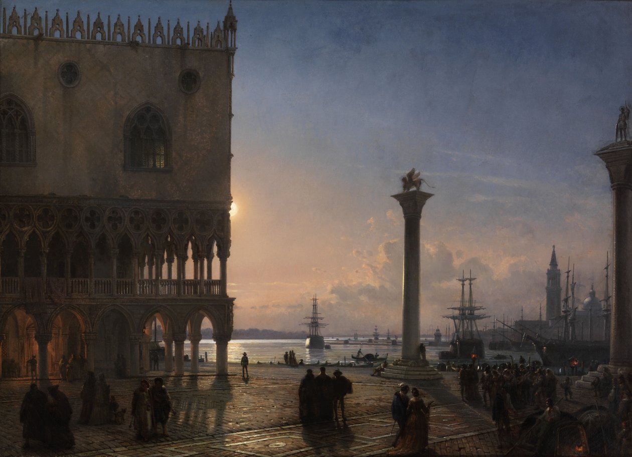 Uma visão do luar da Piazza San Marco em direção a San Giorgio Maggiore de Friedrich Nerly