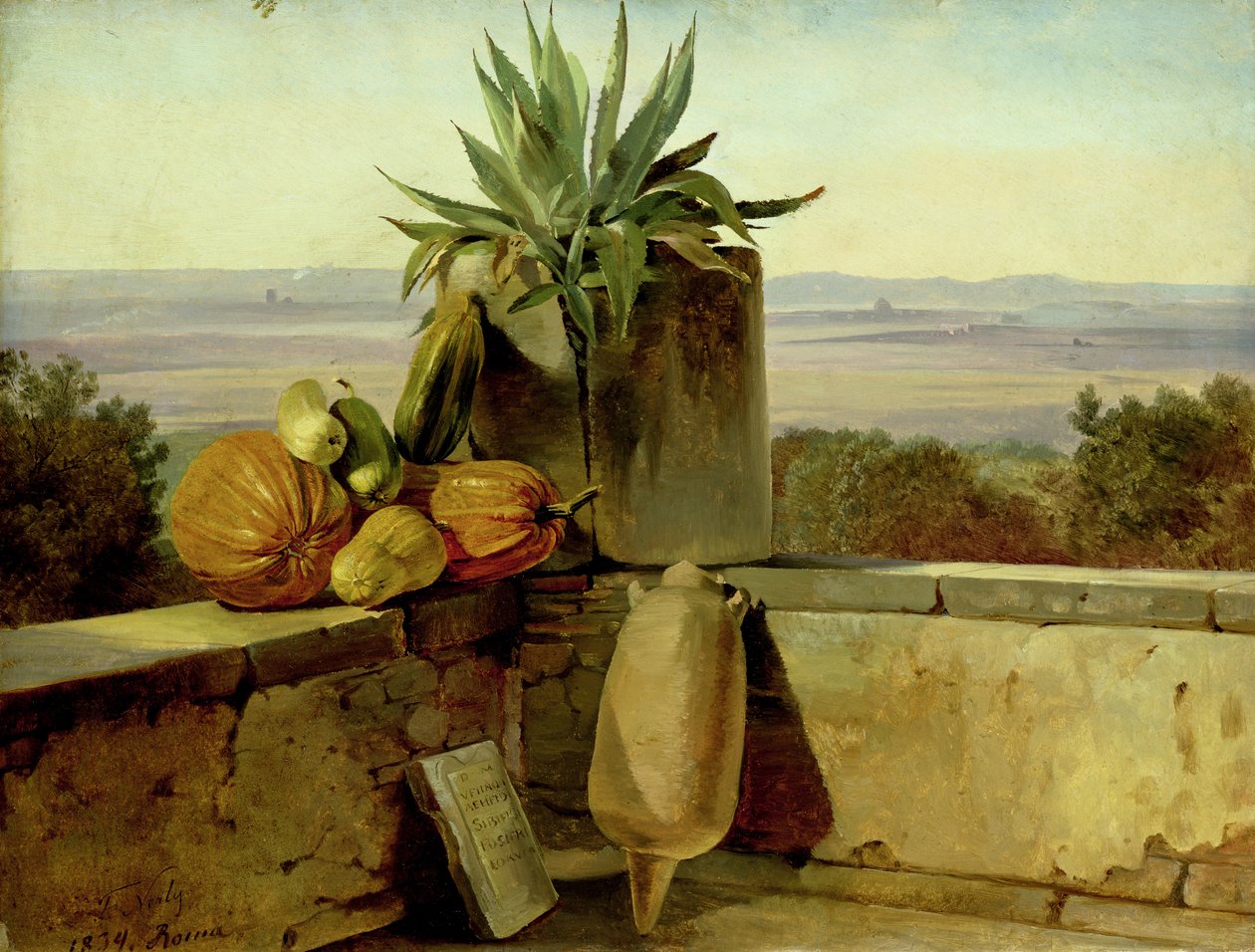 Varanda romana, 1834 (óleo sobre papel montado sobre tela) de Friedrich Nerly