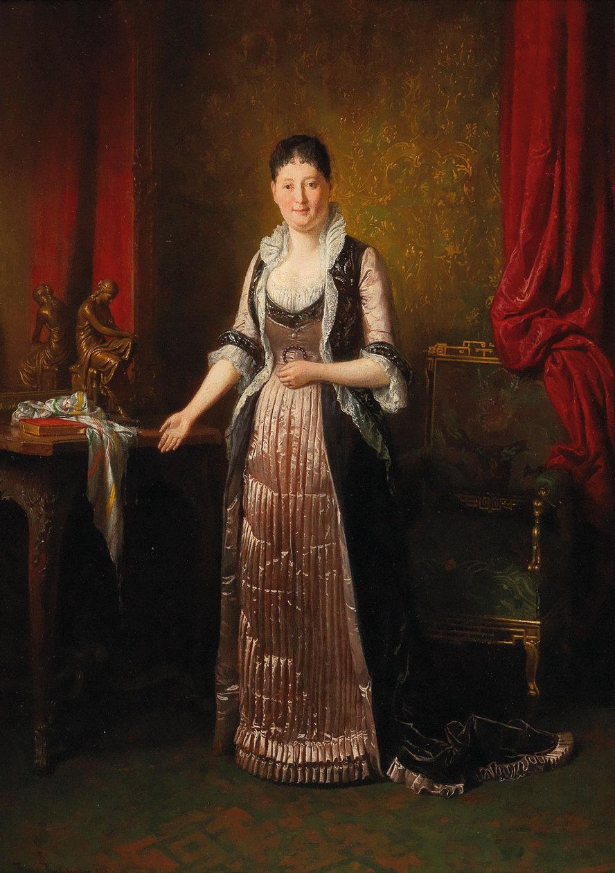 Grogerliches interior with ladiesInglês: Senhora em um Bourgeoise Interiorn de Friedrich Ritter von Friedlander Malheim