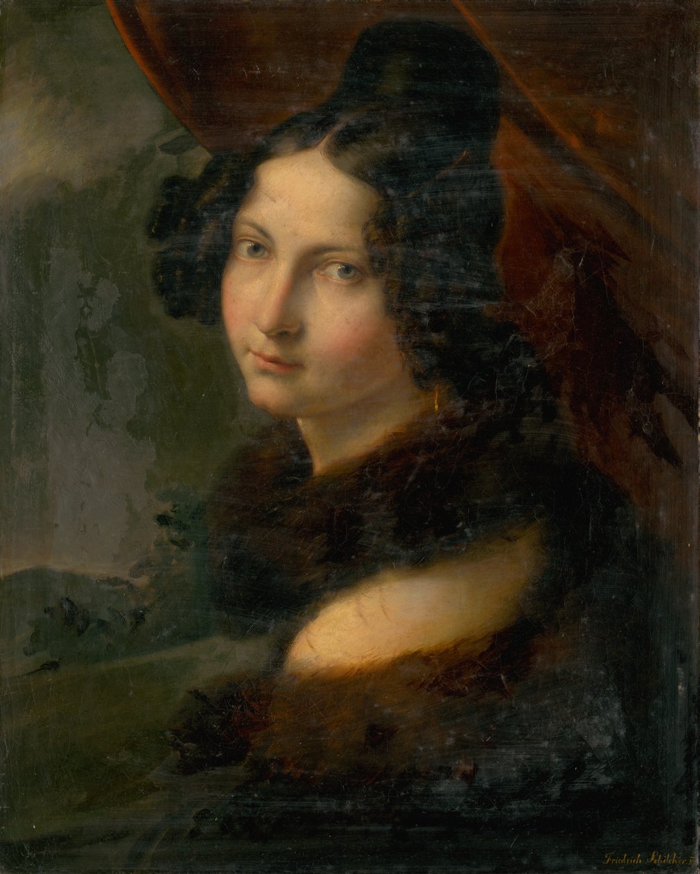 Retrato, de, um, senhora jovem, em, um, gola pele de Friedrich Schilcher