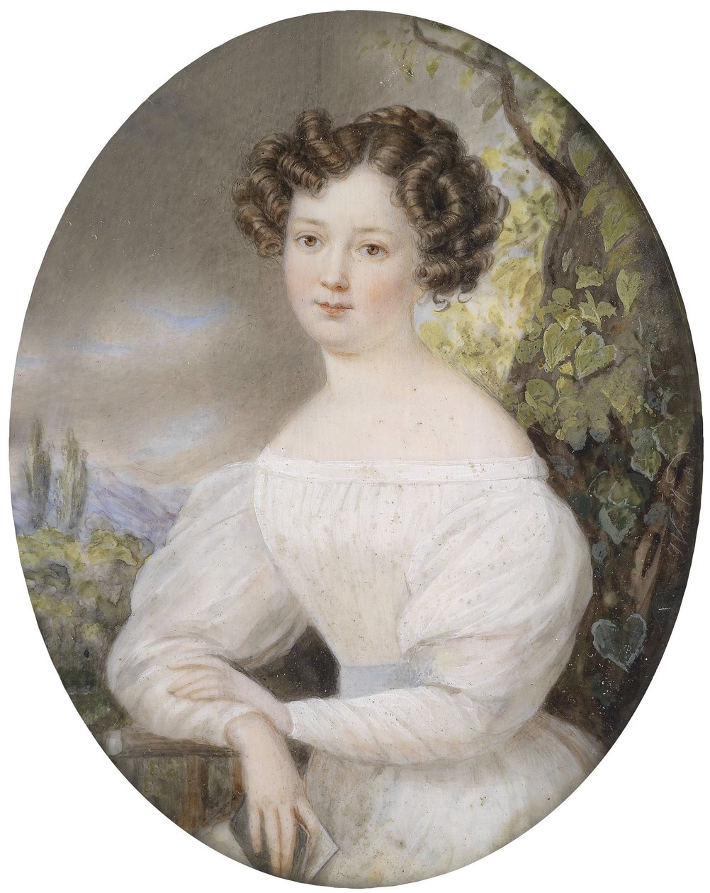 Retrato, de, um, mulher jovem, em, vestido branco, sentando, em, um, campo de Friedrich Wailand