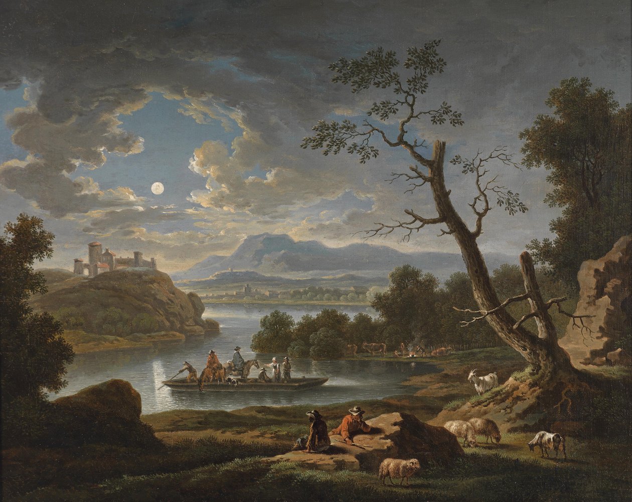 Uma paisagem do rio ao luar de Friedrich Wilhelm Hirt