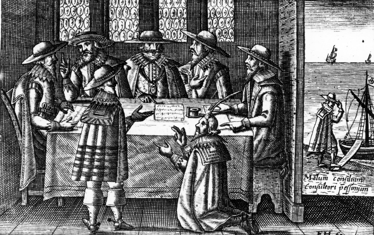Stafford limpando-se a si mesmo, ilustração de &39;A Thankfull Remembrance of Gods Mercy&39;, de George Carleton, publicado em 1627 de Friedrich van Hulsen