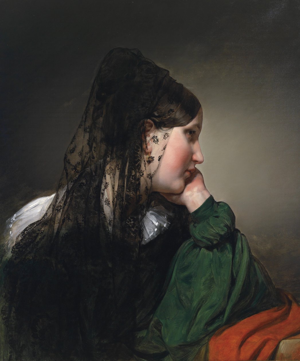 Menina no perfil com mantilha preta. de Friedrich von Amerling