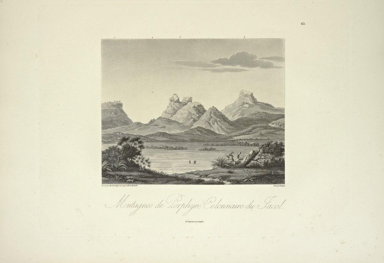 Montanhas de Porfiria Colunar, Jacal, desenhadas por Marchais, gravadas por Bouquet, ilustração de 