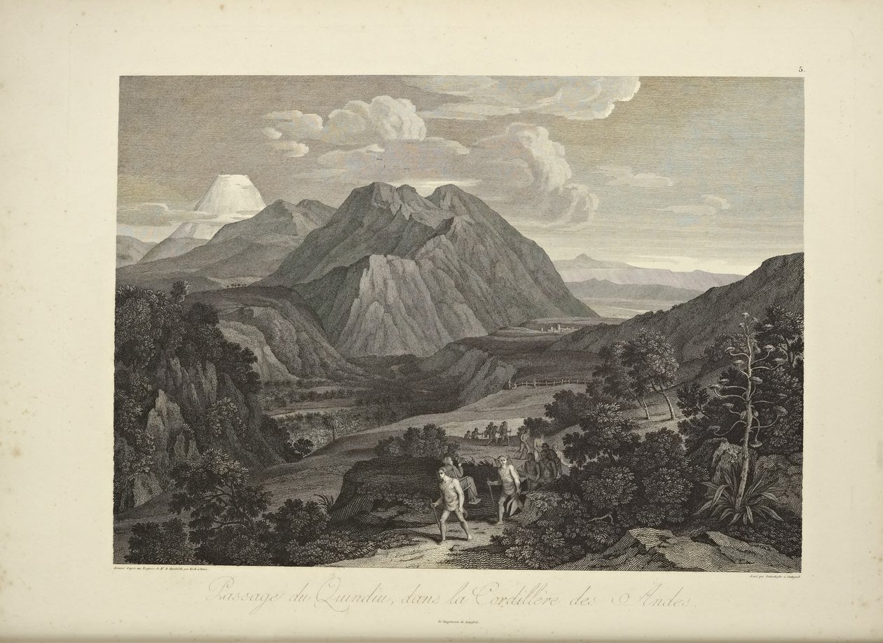 Passagem do Quindiu, na Cordilheira dos Andes, desenhada por Koch, ilustração de 