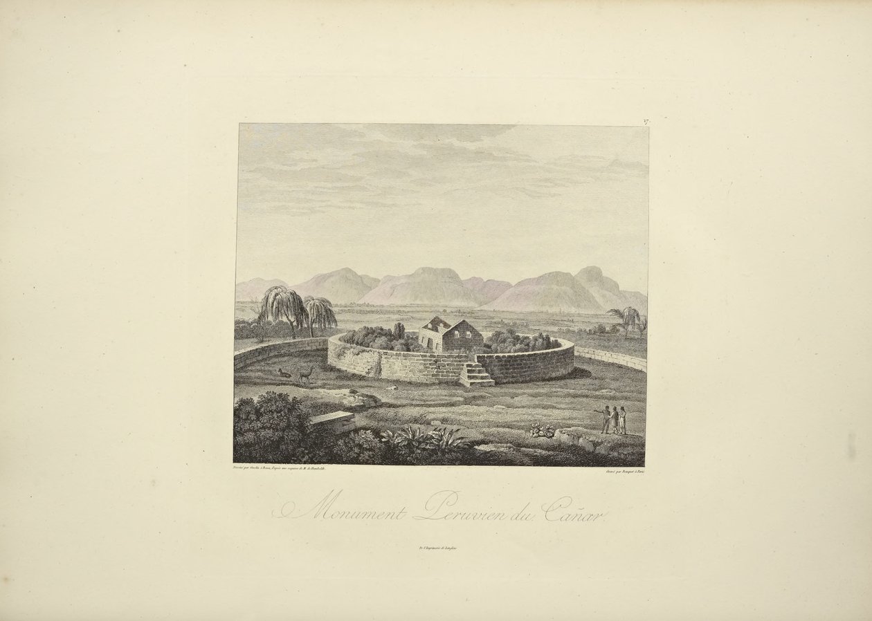 Monumento Peruano de Canar, desenhado por Gmelin, gravado por Bouquet, ilustração de 