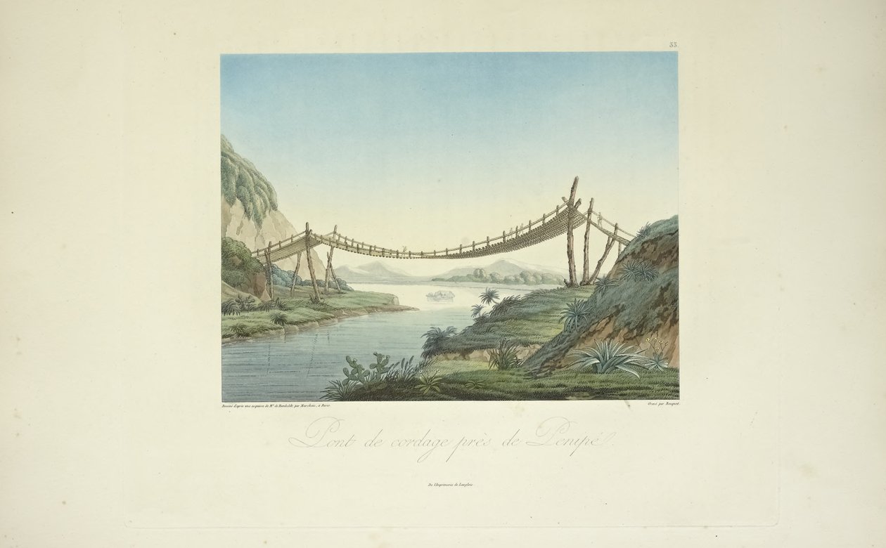 Ponte de Corda perto de Penipe, desenhada por Marchais, gravada por Bouquet, ilustração de 