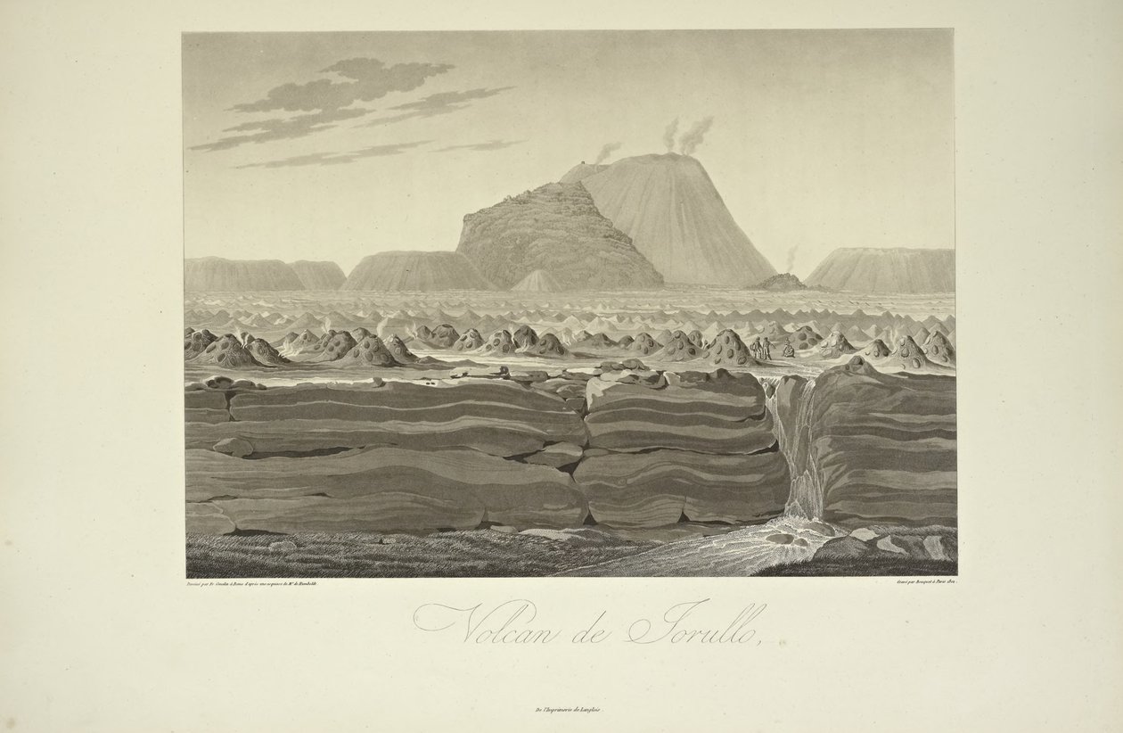 Vulcão de Jorullo, desenhado por Gmelin, ilustração de &39;Vistas das Cordilheiras e Monumentos dos Povos Indígenas da América&39;, de Alexander von Humboldt e Aime Bonpland de Friedrich Alexander Baron von (after) Humboldt