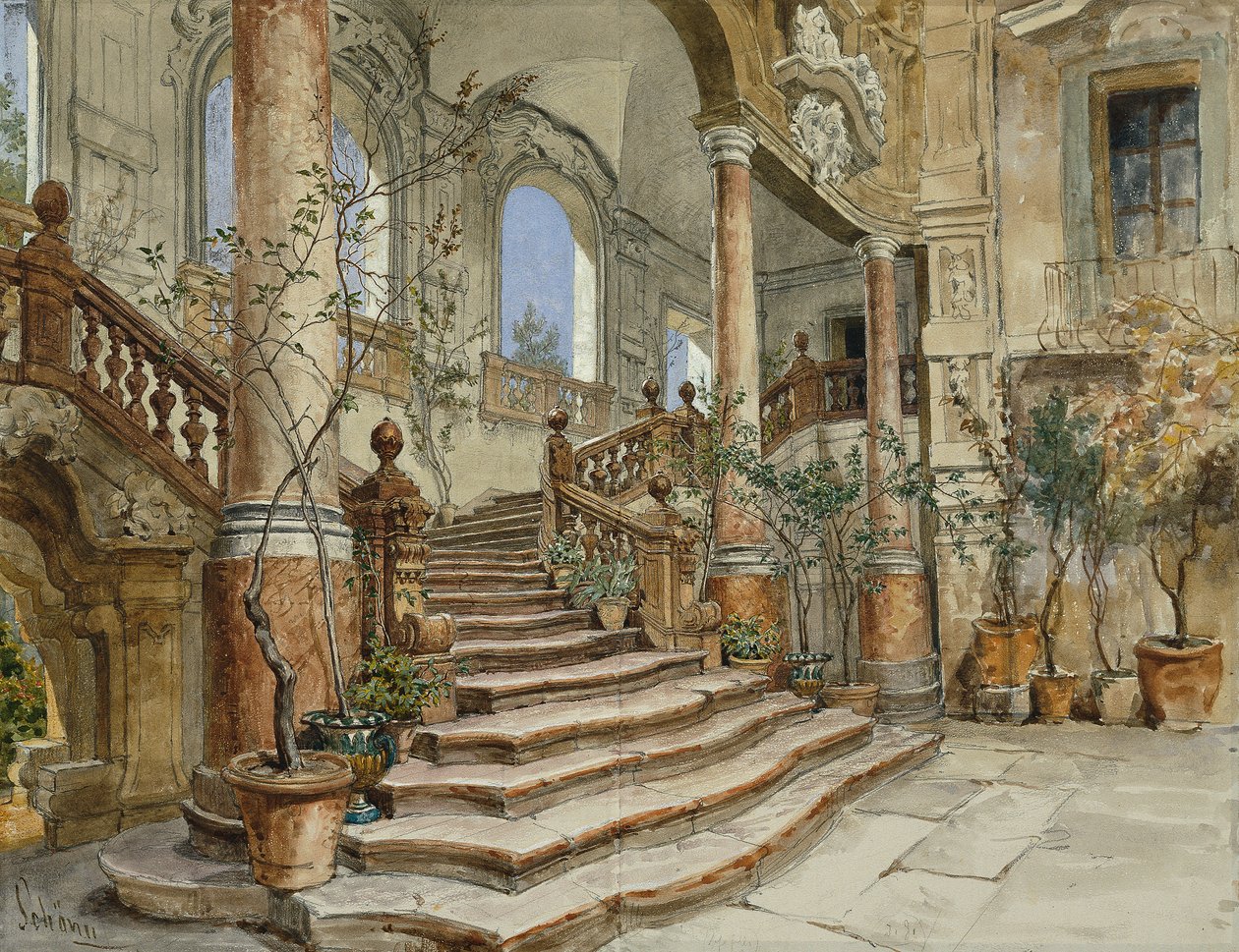Marmortreppen Palazzo Bonagia em Palermo de Friedrich Alois Schönn