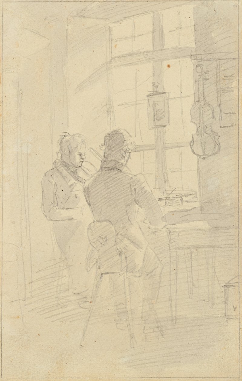 Dois homens a tocar violino de Friedrich August Mathias Gauermann