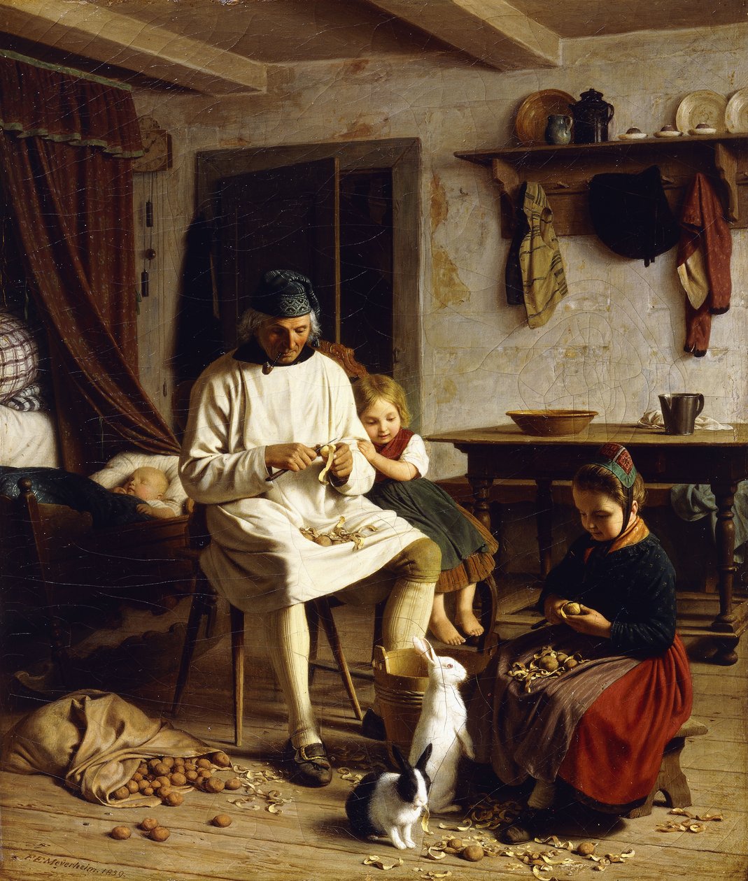 Tarefas em Família, 1859 de Friedrich Edouard Meyerheim