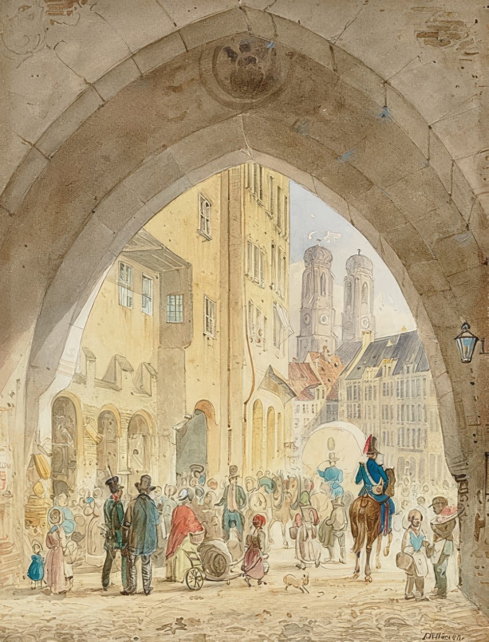 Munique - Vista das torres da Frauenkirche da antiga prefeitura. 1849 de Friedrich Eibner