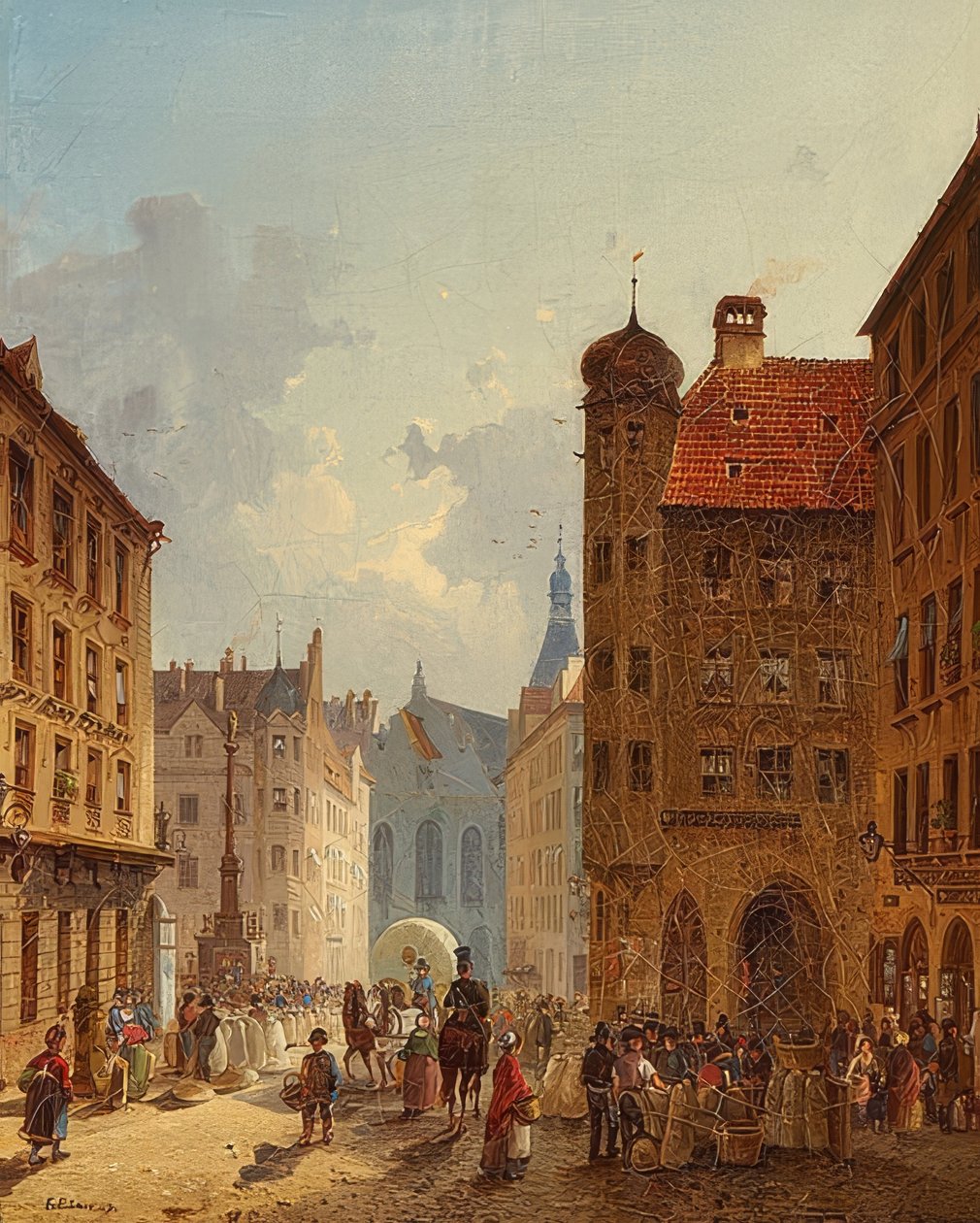 Munique - Vista da antiga prefeitura da Kaufingerstrasse. 1849 de Friedrich Eibner