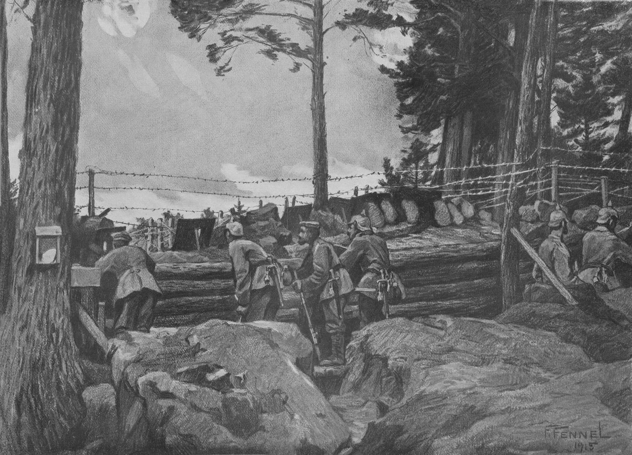 Guerra Mundial 1: soldados alemães lutando nos Vosges de Friedrich Fennel