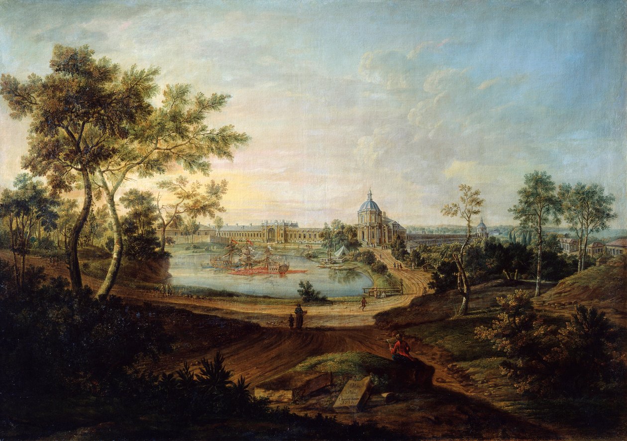 Vista do grande palácio em Oranienbaum, 1758. de Friedrich Hartmann Barisien