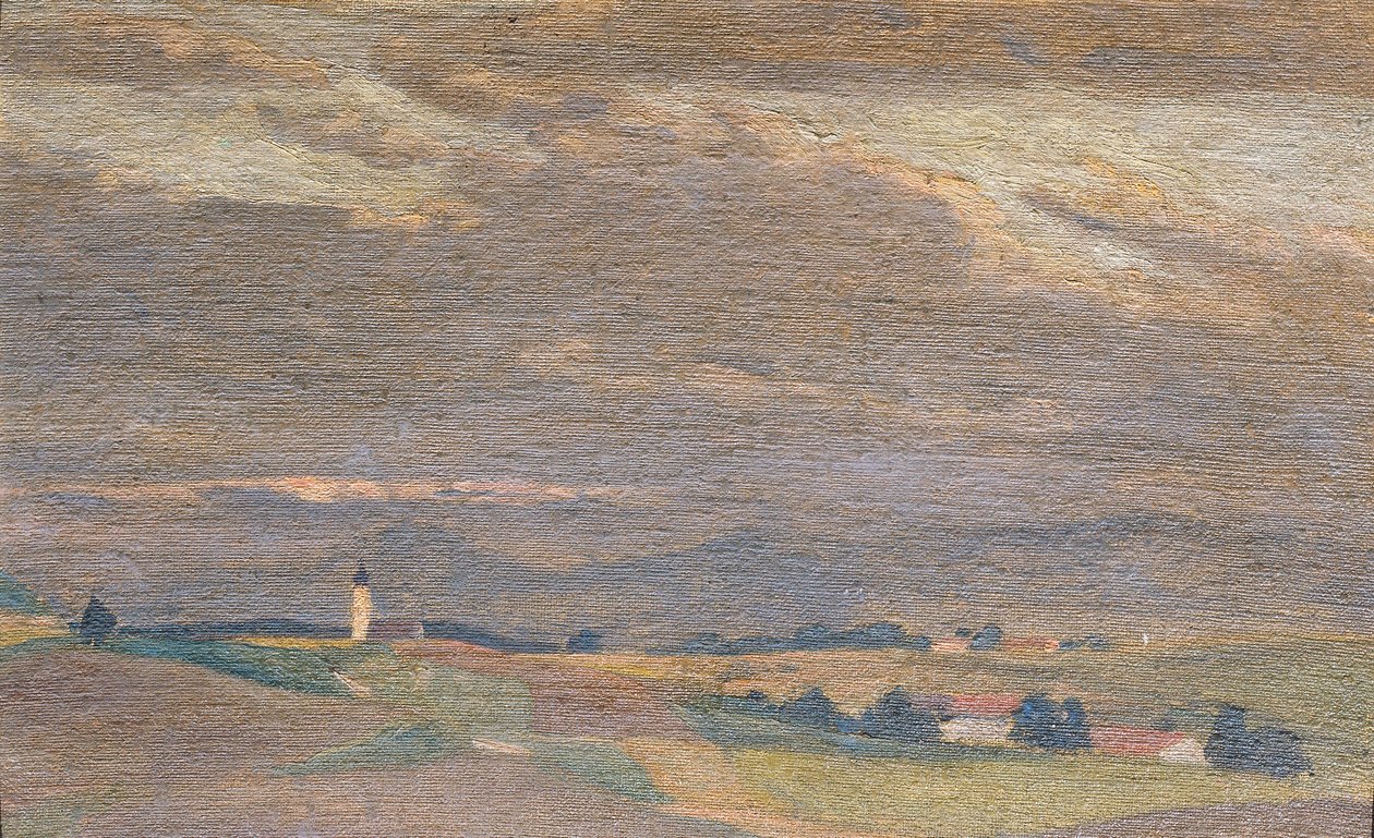 Paisagem nocturna com Torre da Igreja de Friedrich Hasslwander