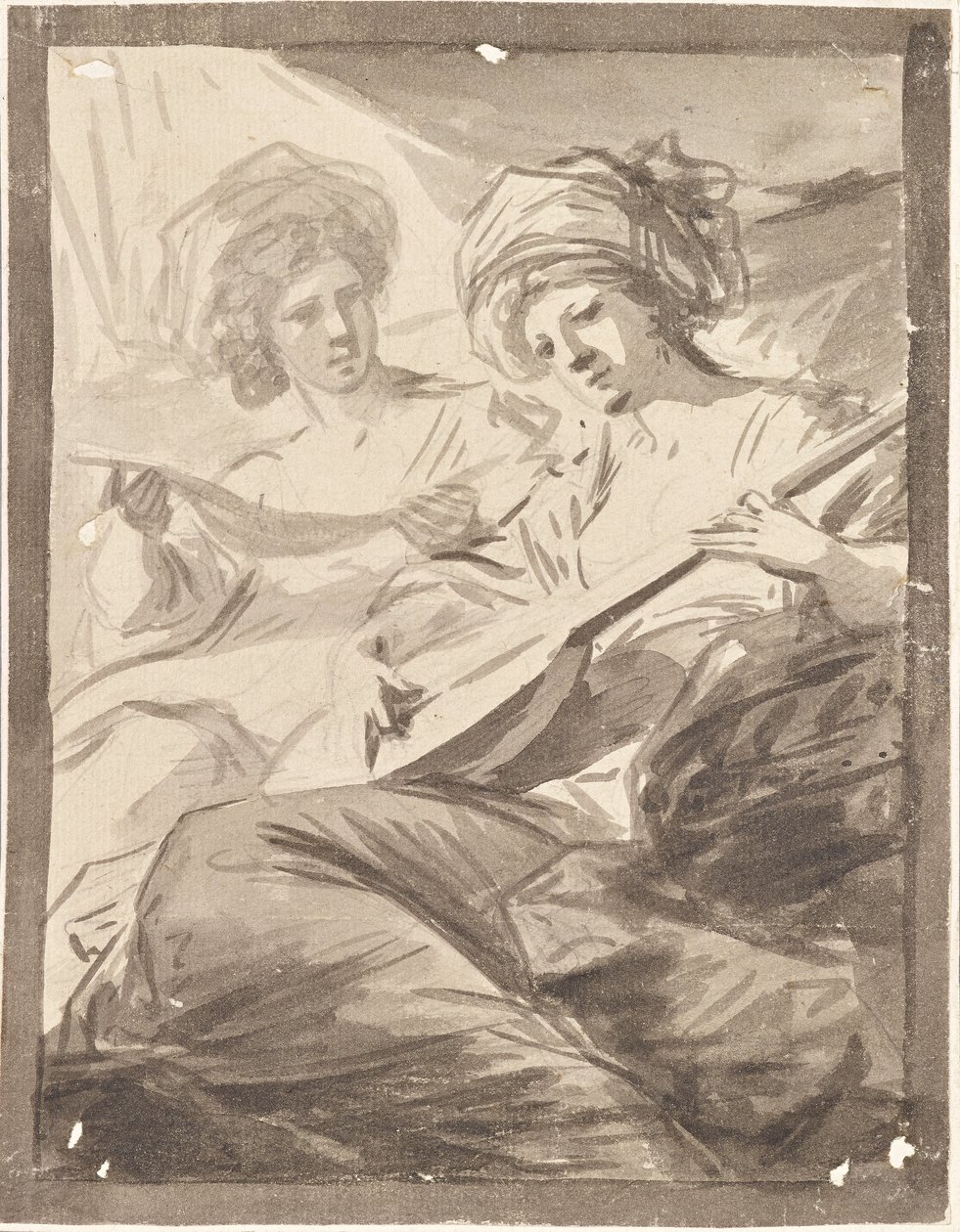 Duas mulheres com um bandolim (estudo para o retrato duplo das irmãs Victoire e Sophie von Fries?) de Friedrich Heinrich Fuger