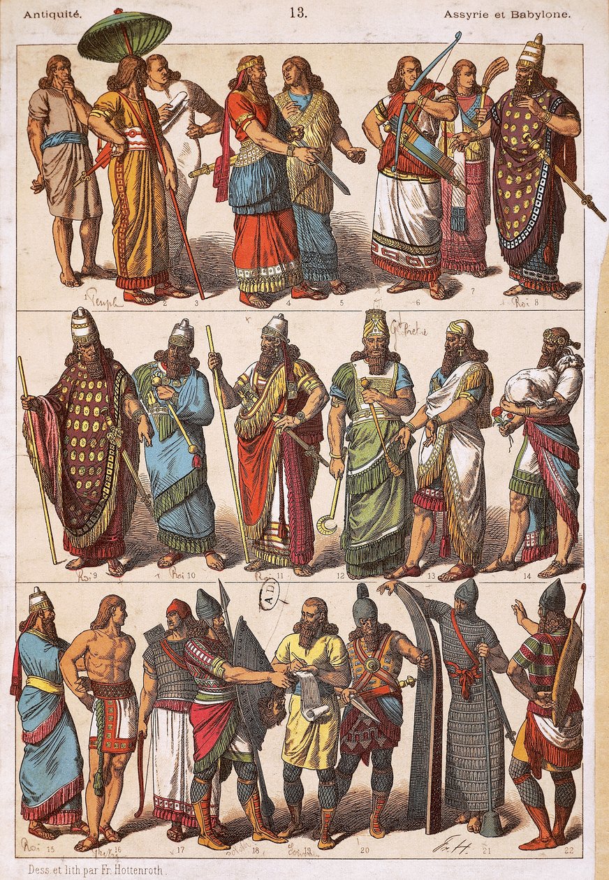 Fantasias de Assírios e Babilónios, de Friedrich Hottenroth (1840-1917), litografia, civilização Assyro-Babilónica de Friedrich Hottenroth