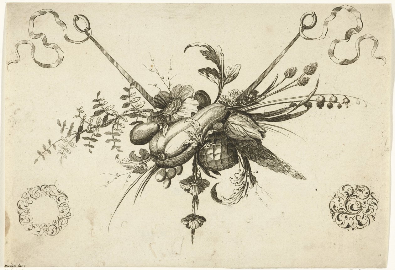 Festoen met bloemen, bladeren en vruchten
Unterschidliche neue Feston von Blumen und Früchten (título da série) de Friedrich Jacob Morisson
