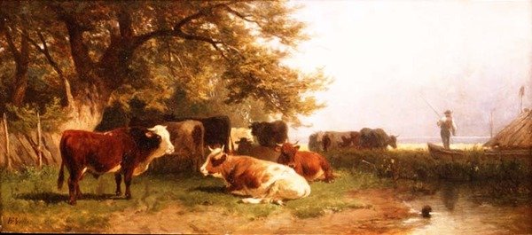 Regar o gado numa paisagem de Friedrich Johann Voltz