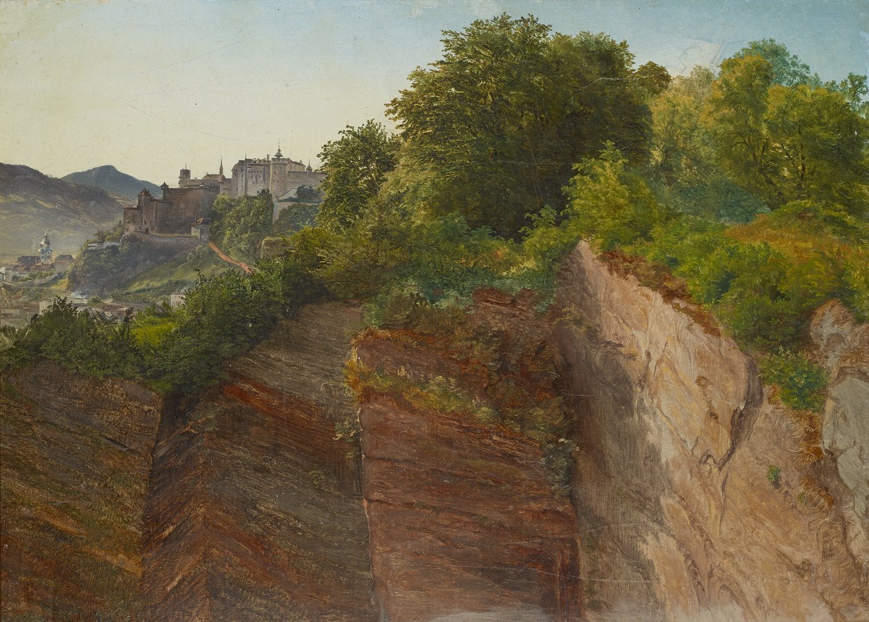 Vista da Fortaleza de Hohensalzburg do Mönchsberg em Salzburgo de Friedrich Loos