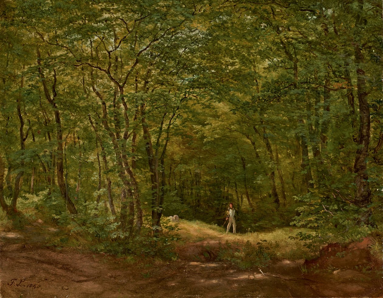 Caminhantes em uma paisagem de floresta de Friedrich Loos
