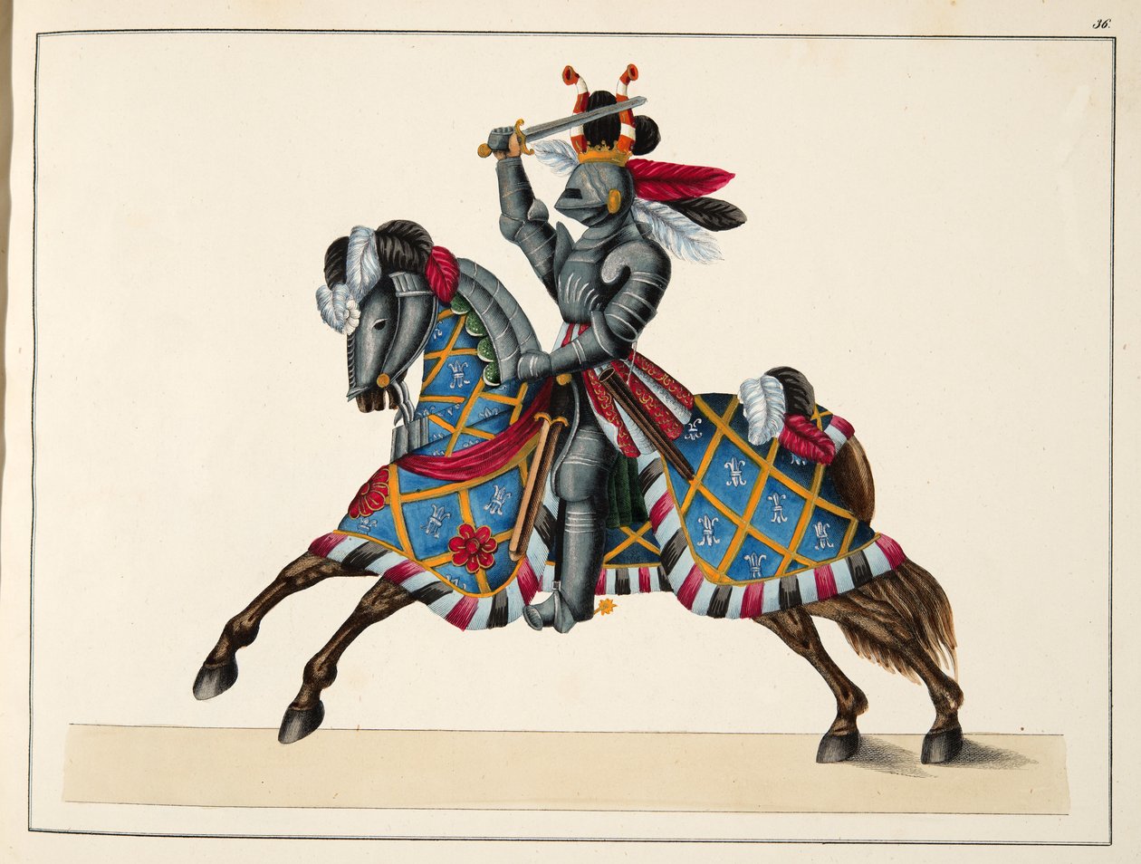 Um cavaleiro em um torneio, prato de "Uma História do Desenvolvimento e Costumes de Cavalaria", do Dr. Franz Kottenkamp, publicado por Carl Hoffmann, 1842 de Friedrich Martin von Reibisch