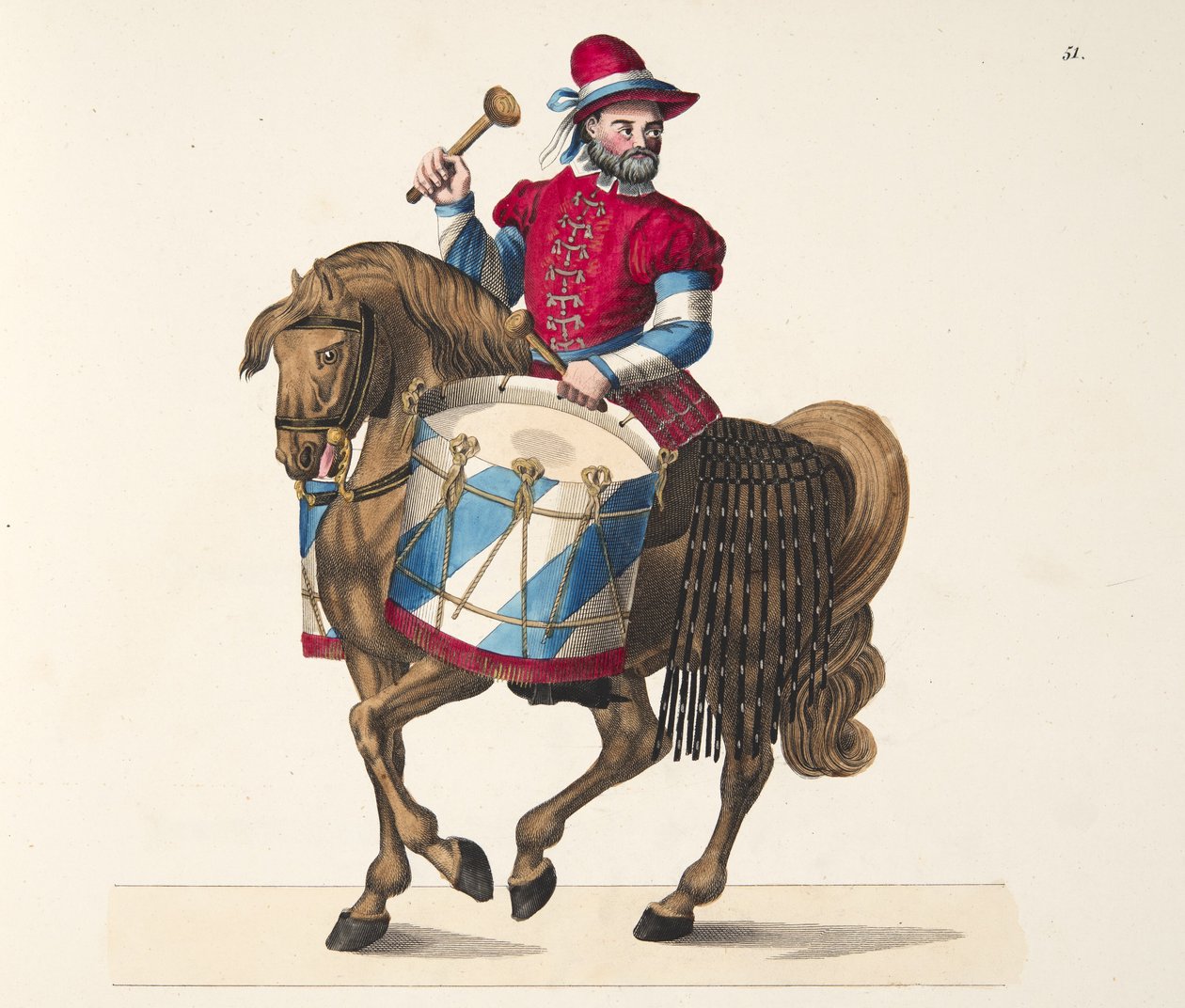 Baterista em um torneio, prato de &39;Uma História do Desenvolvimento e Costumes de Cavalaria&39;, do Dr. Franz Kottenkamp, publicado por Carl Hoffmann, 1842 de Friedrich Martin von Reibisch