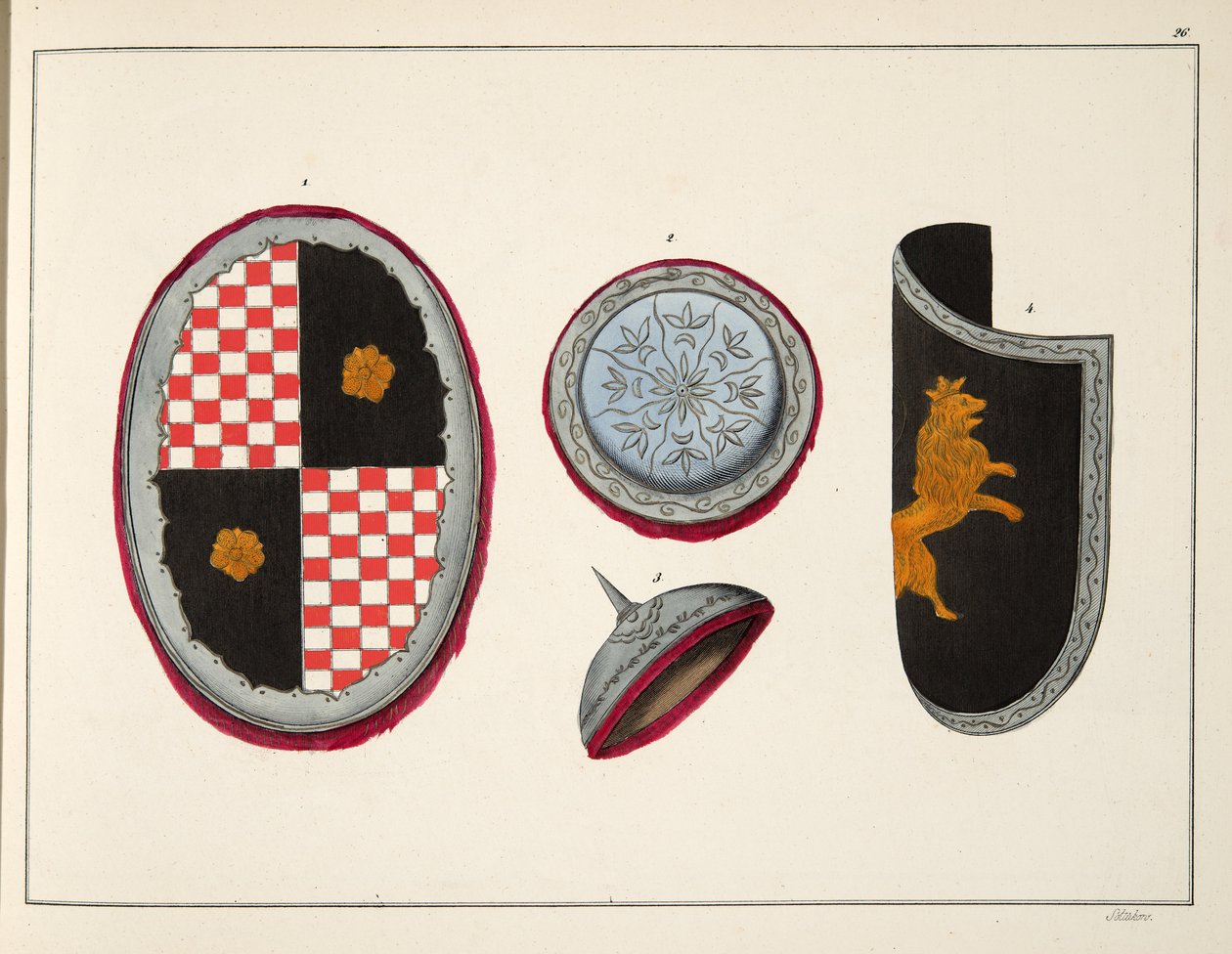 Escudos, placa de &39;Uma História do Desenvolvimento e Costumes de Cavalaria&39;, do Dr. Franz Kottenkamp, publicado por Carl Hoffmann, 1842 de Friedrich Martin von Reibisch