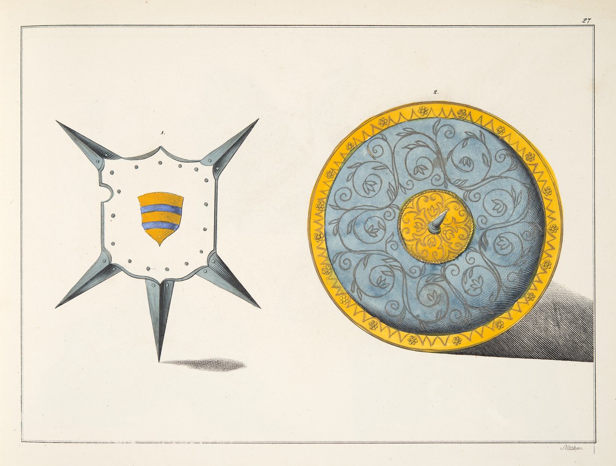 Escudos, placa de &39;Uma História do Desenvolvimento e Costumes de Cavalaria&39;, do Dr. Franz Kottenkamp, publicado por Carl Hoffmann, 1842 de Friedrich Martin von Reibisch