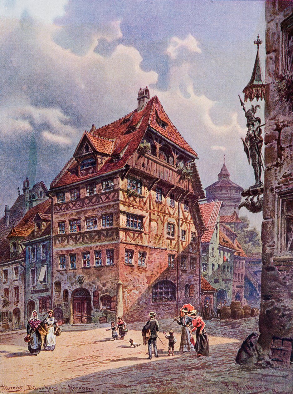 A Casa de Albrecht Durer em Nuremberg, Alemanha, como era no século 19, de "The Garden Arbor Family Journal", publicada em 1905 de Friedrich Perlberg