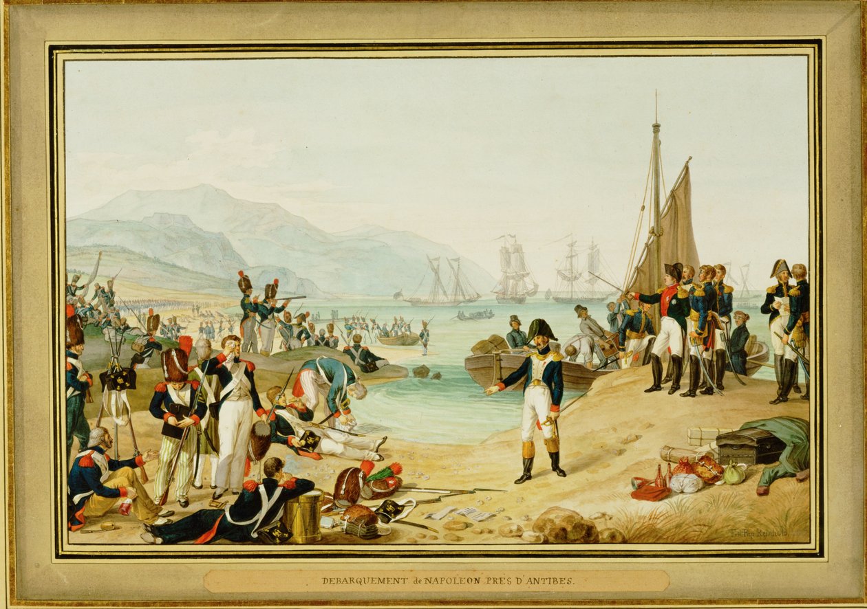 Napoleão I desembarca perto de Antibes, França ... (aguarela) de Friedrich Philipp Reinhold