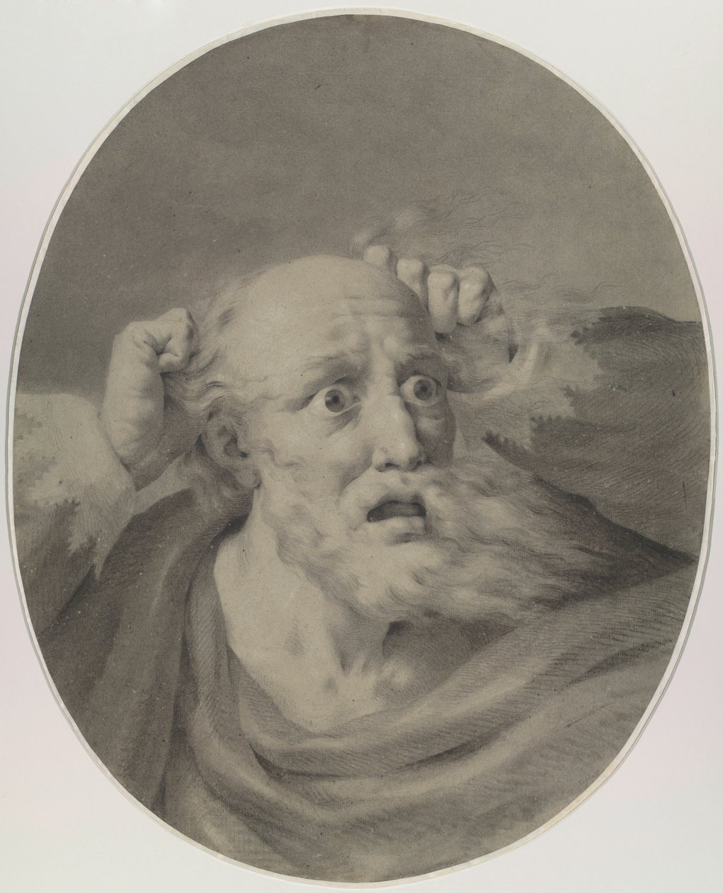 Velho com barba, mexendo no cabelo. de Friedrich Rehberg