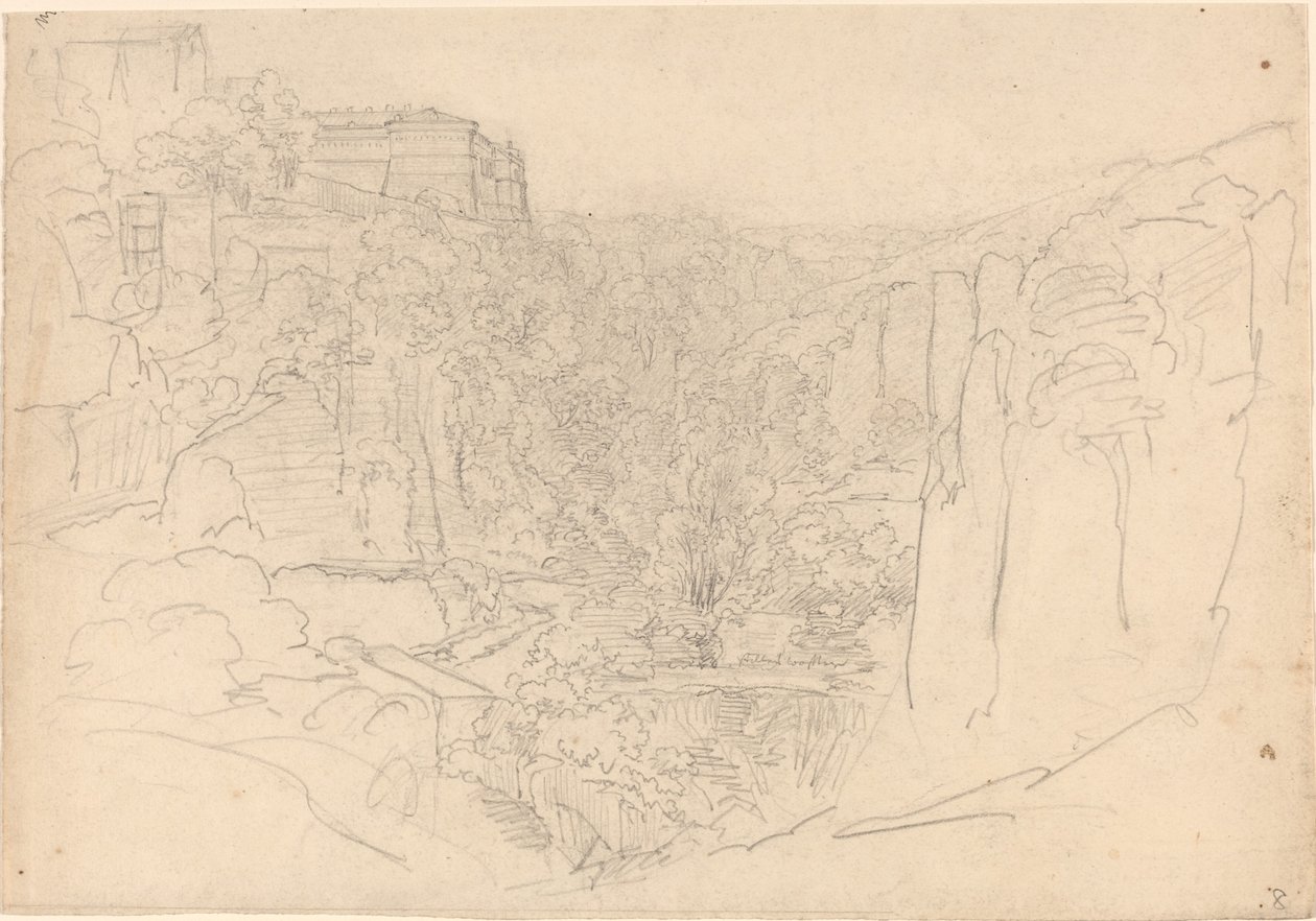 Castelo fortificado acima de um vale estreito de Friedrich Salathé