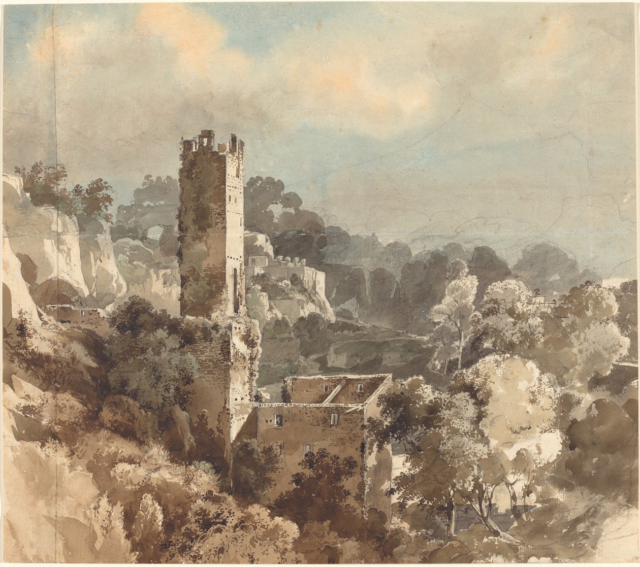 Ruínas de uma torre fortificada entre Wooded Hills de Friedrich Salathé
