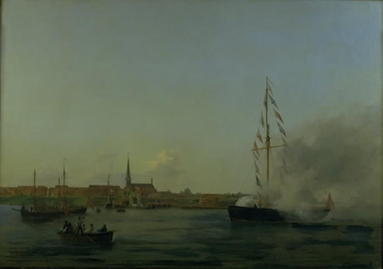O porto de Nyborg. Em primeiro plano o cortador "Netuno" de Friedrich Theodore Kloss