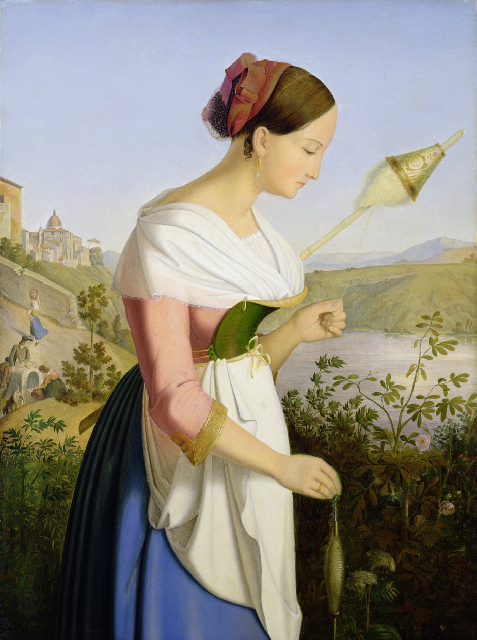 Garota italiana com um vestido de fiação de Friedrich Wilhelm Mueller