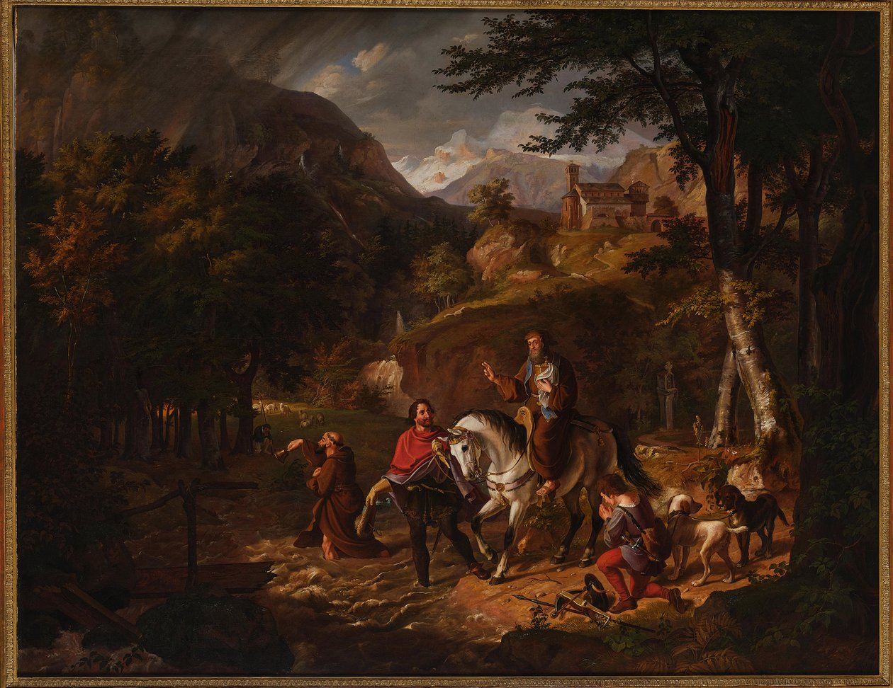 A lenda dos Habsburgos: O Conde Rudolf ajuda um padre a atravessar uma torrente de Friedrich Wilhelm Müller
