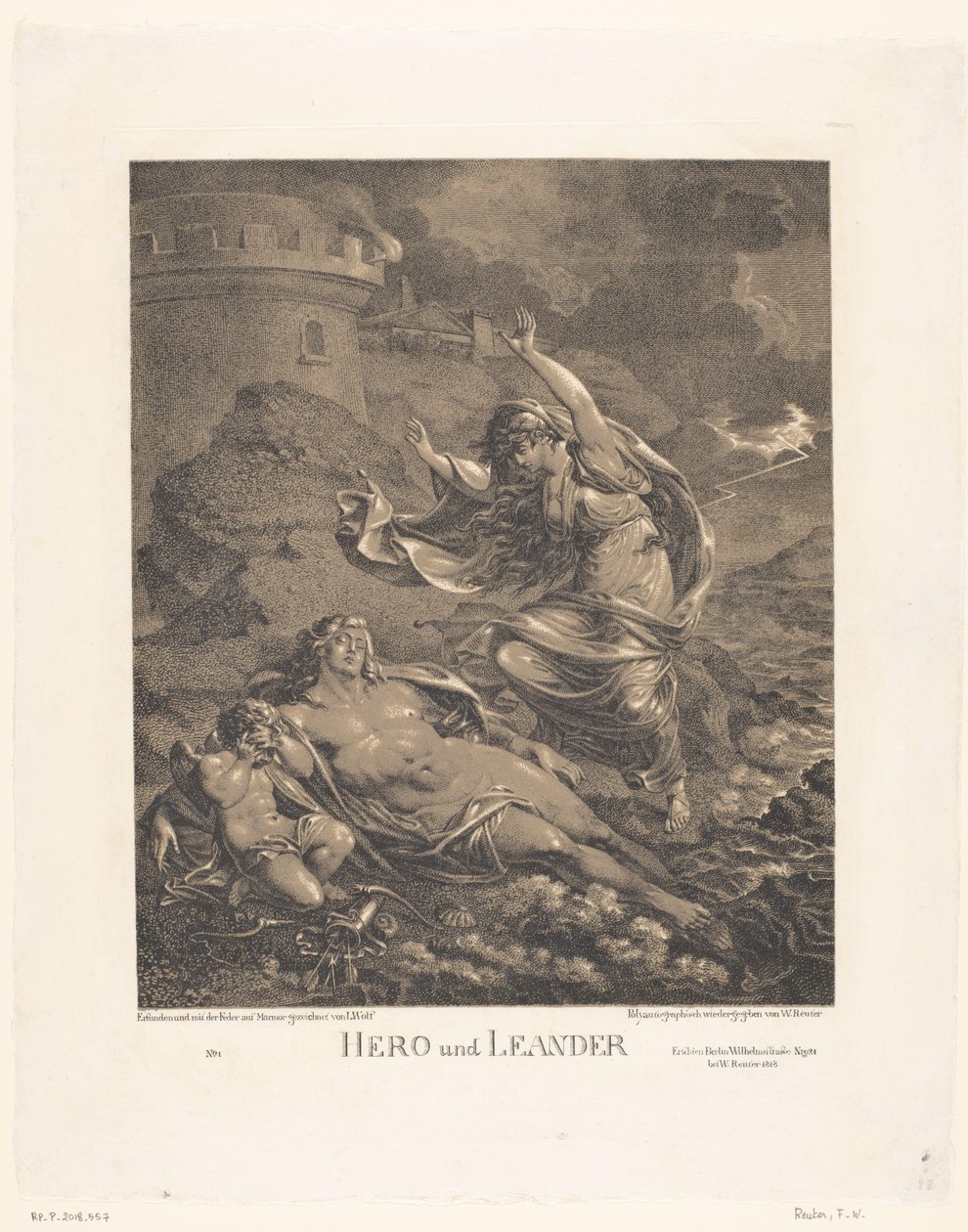 Herói em Leander Hero und Leander (título no objeto) de Friedrich Wilhelm Reuter