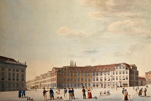 A Praça do Rei em Kassel (caneta e aguarela em papel) de Friedrich Wilhelm Selig