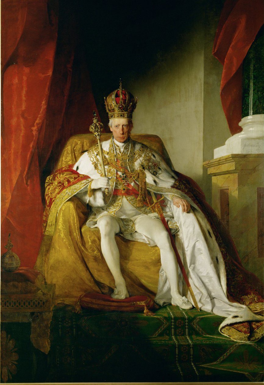 O Imperador Francisco I com as vestes de coroação do Império Austríaco ... de Friedrich von Amerling