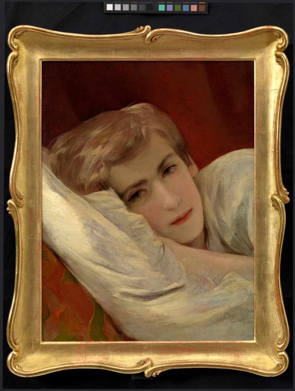 Friedrich (Fritz) Amerling no leito de doença (filho do artista) de Friedrich von Amerling