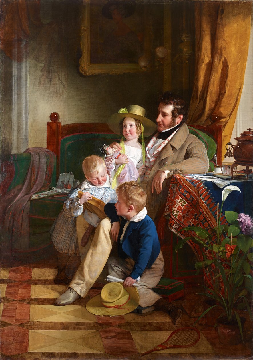 Rudolf von Arthaber e os seus filhos Rudolf, Emilie e Gustav de Friedrich von Amerling