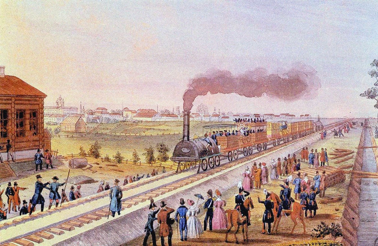 Chegada do primeiro trem de São Petersburgo para Tsarskoye Selo em 30 de outubro de 1837, 1837 de Friedrich von Martens