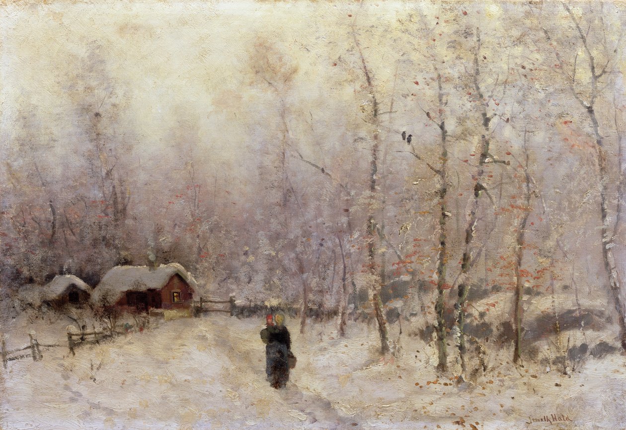 Mulher com criança em paisagem de inverno (óleo sobre tela) de Frithjof Smith Hald